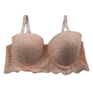 B.Luxe Bra Size 40C Pink Lace Push Up Underwire Adjustable Straps or Strapless